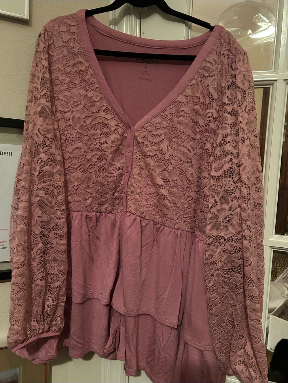 Lace Tiered V-Neck Women's top - Dusty Rose torrid